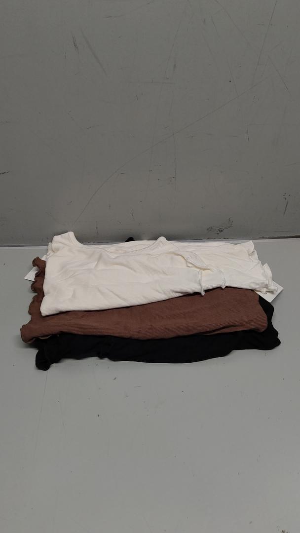 Riyiper 3 Pack Women's Sleeveless Mock Turtlenecks Shirts Lettuce Trim Ribbed Knit Slim Summer Casual Tank Tops Basic Tees(Black, Brown, Cream,Small) Size S.