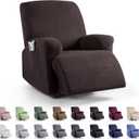 KinCam Recliner Covers, Stretch Reclining Chair Covers, Recliner Sofa Slipcovers Stripe Jacquard Recliner Couch Covers Furniture Protector Covers for Pet Kid (1 XL Seater, Chocolate)