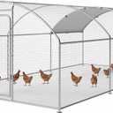 Large Metal Chicken Coop, Chicken Pen Walk in Chicken Run for Duck Rabbit Habitat Flat Shaped Poultry Cage with Waterproof Cover for Outdoor Farm Use, Dome Roof(10' L x 19.7' W x 6.4' H)