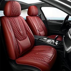 Car Seat Covers Full Set Waterproof Faux Leather Universal Seat Cover for Cars Protectors Fit for Most SUV Truck Sedans Pick-up Jeep, Airbag Compatible (Wine Red, Front Pair) (FRONT PAIR, Wine Red)