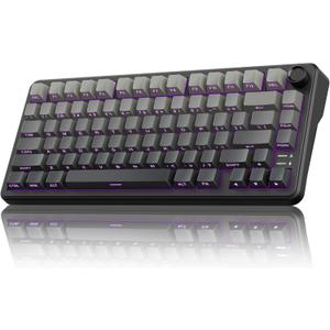 RedThunder K75 Wireless Mechanical Gaming Keyboard, 75% Hot Swappable Creamy Keyboard with Knob, RGB Backlit, Pre-lubed Linear Switches, Side Engraved PBT Keycaps, Wireless/Wired/BT5.0, Gradient Gray