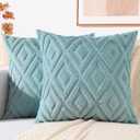 decorUhome Summer Couch Euro Sham Throw Pillow Covers 22x22 Set of 2, Decorative Soft Plush Faux Fur Wool Accent Pillow Covers for Modern Farmhouse Bed Sofa Living Room, Light Teal