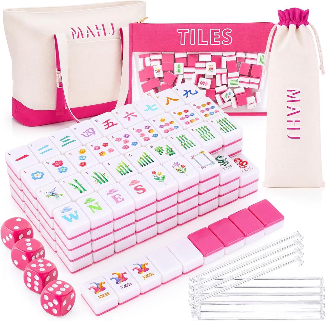 1.2'' American Mahjong Set 160 Mahjong Tiles, Botanical Style, Rose, 1.2 x 0.9 x 0.5 inches