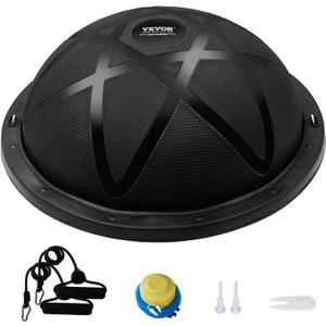 VEVOR Half Exercise Ball Trainer, 23/26 inch Balance Ball Trainer, 1500lbs Capacity Stability Ball, Yoga Ball with Resistance Bands & Foot Pump, Strength Fitness Ball for Home Gym Full Body Workout, 22.8x7.9 inch
