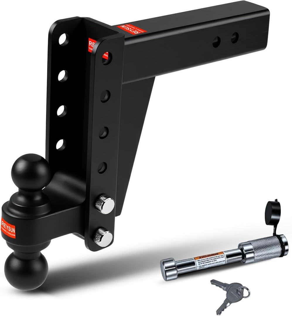 Adjustable Trailer Hitch with Dual Ball (2-inch and 2 5/16-inch Tow Balls), Fits 2 1/2-inch Hitch Receiver, Tow Hitches with 8 1/2-inch Drop/Rise (14,000lbs GTW) W/Trailer Hitch Lock