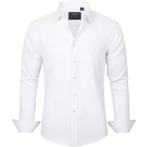 J.VER Men's Dress Shirts Solid Long Sleeve Stretch Wrinkle-Free Formal Shirt Business Casual Button Down Shirts (Small, White)