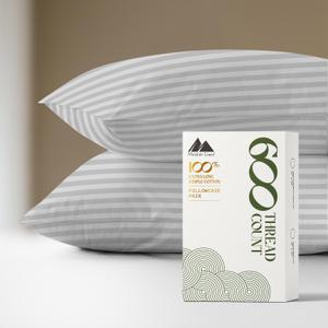 Mayfair Linen 100% Egyptian Cotton Damask Pillow Cases Queen/Standard Size Set of 2-600 Thread Count Cotton Pillowcases (Silver Grey Stripe), Soft & Cooling Extra Long Staple Sateen Pillow Covers