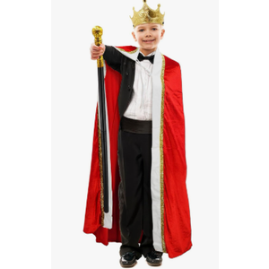 3 Pieces Halloween King Prince or Queen Robe Red Cloak Cape Crown Wand Costume Set with King Crown Headband Length 58 Size M/L