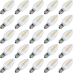 25Pack C7 LED Replacement Light Bulbs, Shatterproof LED Bulbs for Window Candles & Chandeliers, E12 Screw Base, 0.6 Watt Equvalent to 5 6 7 Watt Incandescent Bulbs, Warm White 2200K