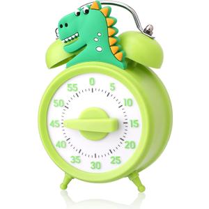 55-Minute Countdown Timer, Dinosaur-Shaped, Green, Mechanical, No Batteries Required