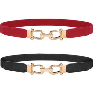 JASGOOD Women Stretchy Waist Belt Retro Elastic Skinny Belt for Ladies with Gold Buckle (Black)