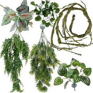 Reptile Plant for Bearded Dragon Tank Accessories, Terrarium Plant Artificial Decor for Snake Cage, Fake Plant for Leopard Gecko Habitat, Lizard Chameleon Ball Pythons (Group E)