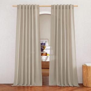 NICETOWN Thick Linen Bedroom Curtains Privacy Added, Rod Pocket & Back Tab Not See Through Linen Blend Privacy with Light Filtering Drapes for Farmhouse/Living Room, Angora, W55 x L84, 2 Panels