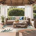 GENIMO Outdoor & Indoor Area Rug 6'x9', Waterproof, Non-Shedding, Easy Cleaning, Leaf Mat for Patio, Living Room, Balcony, Dining Room, RV, Deck, Bedroom, Camping, Outside Carpet, Beige Grey