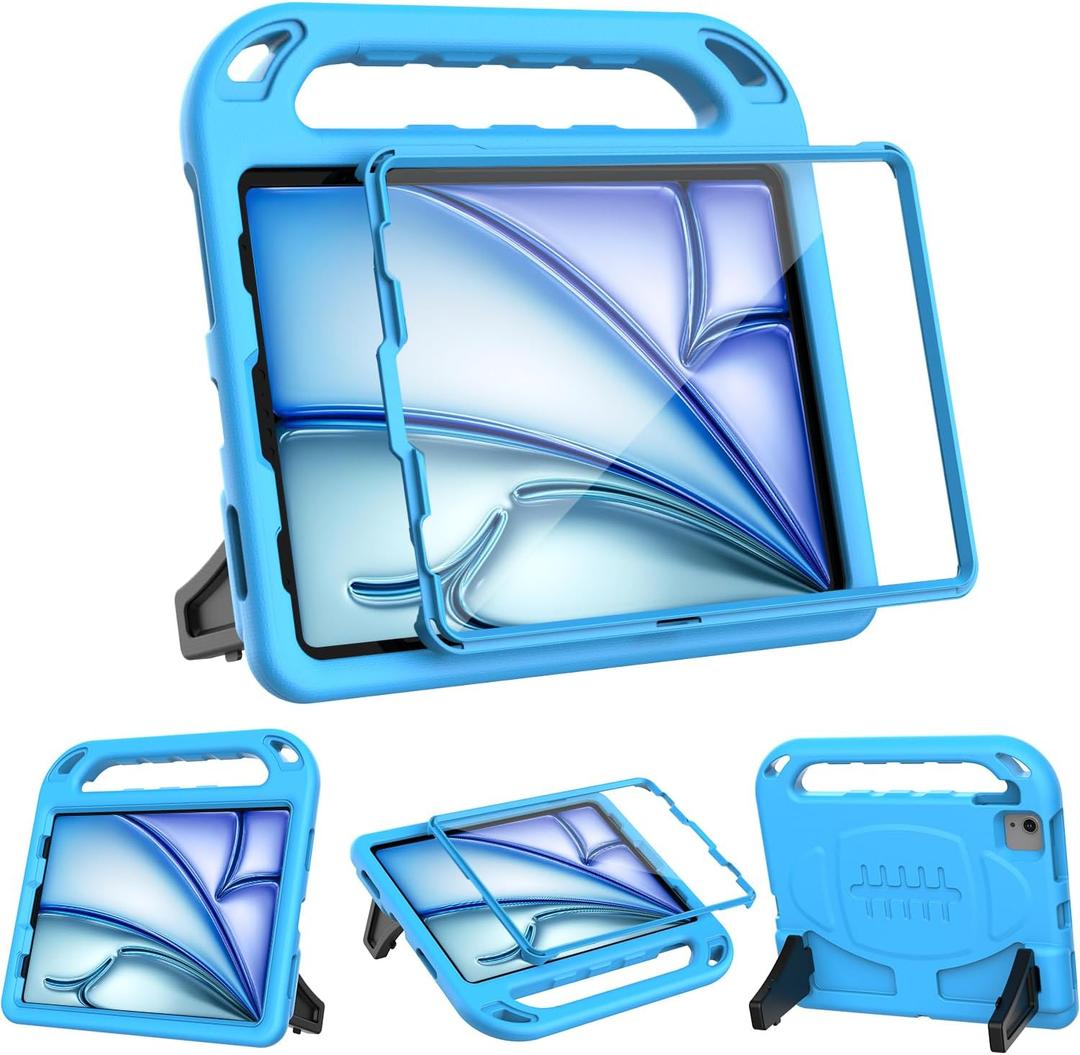 BMOUO Kids Case for iPad Air 11 inch M3 (2025)/M2 (2024), iPad Air 5th/4th Generation Case 10.9" (2022/2020), Shockproof Convertible Handle Stand iPad Air 11" M3/M2/Air 5th/4th Gen Case, Blue