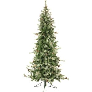 Fraser Hill Farm 7.5-Ft. Buffalo Fir Flocked Artificial Christmas Tree with Stand, Unlit Foldable Fake Tree with Realistic Snowy Foliage for Home Decoration