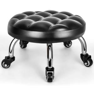 FLOLXNB Low Rolling Stool, Low Stool with Wheels, PU Leather Low Roller Seat Chair, Rolling Seat Stool for Home Office Garage Shop (Style 1)