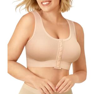 BRABIC Surgical Bra Front Closure - Comfort Compression Mastectomy Bras for Women Post Surgery with Full Coverage (Large, Beige)