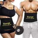 Biange Waist Trainer for Women Men Sweat Belt Waist Trimmer Belly Band Stomach Wraps (M(38 x 8), 1 * Black)