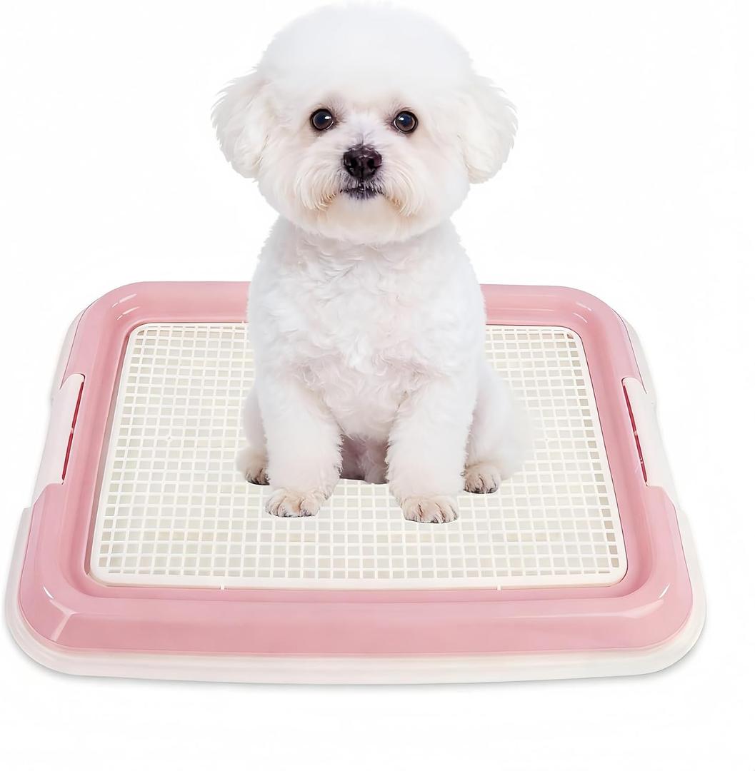 Dog Potty Tray for Small Dogs, Puppy Potty Training Tray 19.7"x14.5" Indoor Dog Toilet, Leak-Proof Pet Pads Holder (Pink)