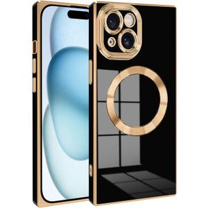 Magnetic for iPhone 14 Case Rectangle, Compatible with Magsafe Wireless, Plated Soft TPU with Full Lens Protection, Military Grade Shockproof Phone Case for iPhone 14 Black (14 6.1inch)