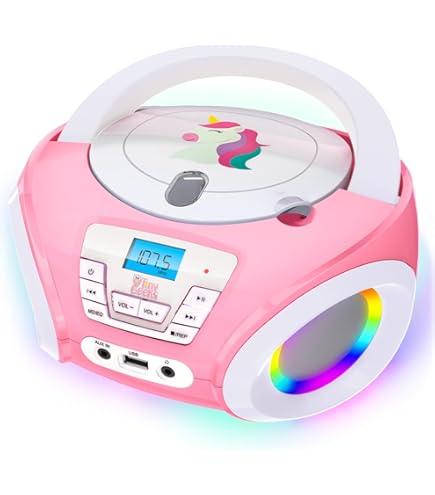 TINYGEEKS Tunes Kids Boombox CD Player for Children - FM Radio - Includes Batteries - Pink Radio - CD Player with Speakers for Children and Toddlers - Pink