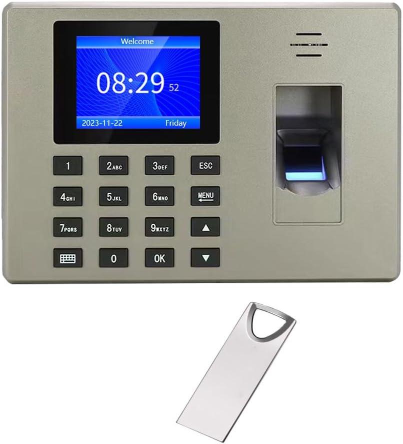 MIKONIYA Time Clock,Attendance Machine with Fingerprint,Time Clocks for Employees Small Business,Password Punching in One,2.4 inch TFT Color Screen,with 16G U-Disk (Golden)