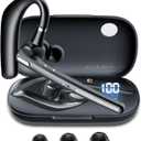 Bluetooth Headset with 72-Hour Talk Time & 500mAh Charging Case, Bluetooth V5.3 Headset with Noise Cancelling Mic Wireless Earpiece Hands-Free Headphones for Office Trucker Driving Business,Black