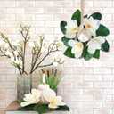 4 Pcs Magnolia Candle Rings Wreaths Artificial Floral Wreath with Green Leaves All Seasons White Magnolia Wreath for Wedding Centerpieces Table Decoration