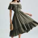 Scarlet Darkness Renaissance Dress for Women 2026 Summer Spring Cotton Off The Shoulder Boho Midi Dresses (Green, XXL)