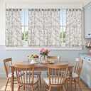 jinchan Floral Kitchen Curtains 45 Inch Linen Tier Curtains Farmhouse Cafe Half Window Drapes for Small Windows Light Filtering Blue on Beige for Living Room Bathroom Back Tab 2 Panels