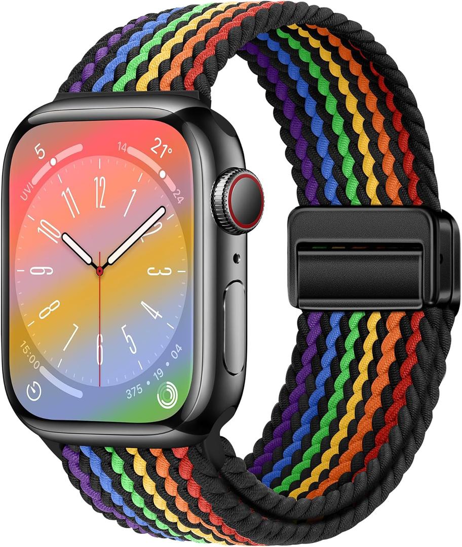 Nylon Sport Loop Watch Bands Compatible with Apple Watch Band Ultra 2 1 49mm 45mm 44mm 42mm 41mm 40mm 38mm, Soft Braided Woven Magnetic Clasp Strap for iWatch Series 10/9/8/7/6/5/4/3/SE,Women Men
