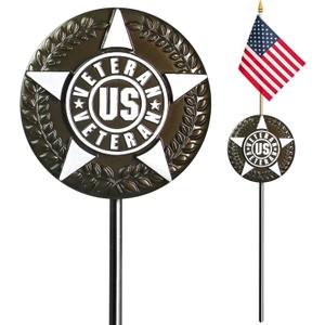 Anley American Veteran Grave Marker with US National Stick Flag 34 Inch Tall - Cemetery Memorial Graveside Plaque Flag Holder Gravemarkers for All American Military Veterans