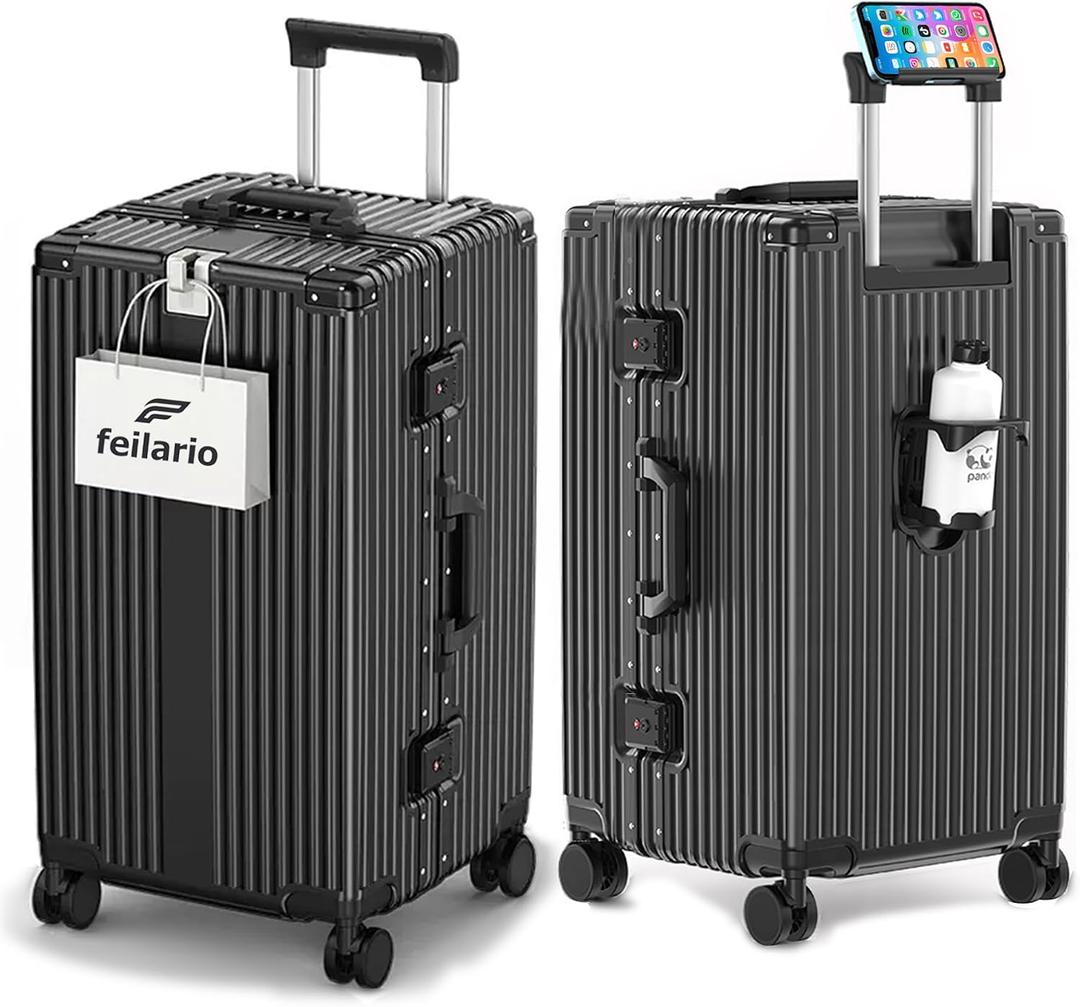 feilario Super Large Aluminum Frame Checked Luggage, Removable Wheels, 30in