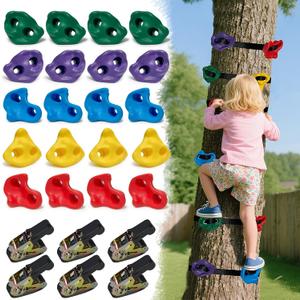 20 PCS Large Ninja Tree Climbing Holds for Kids, Adult Rock Wall Holds Climbing Rock Wall Grips for Indoor and Outdoor Playground Play Set with 6 Ratchet Straps