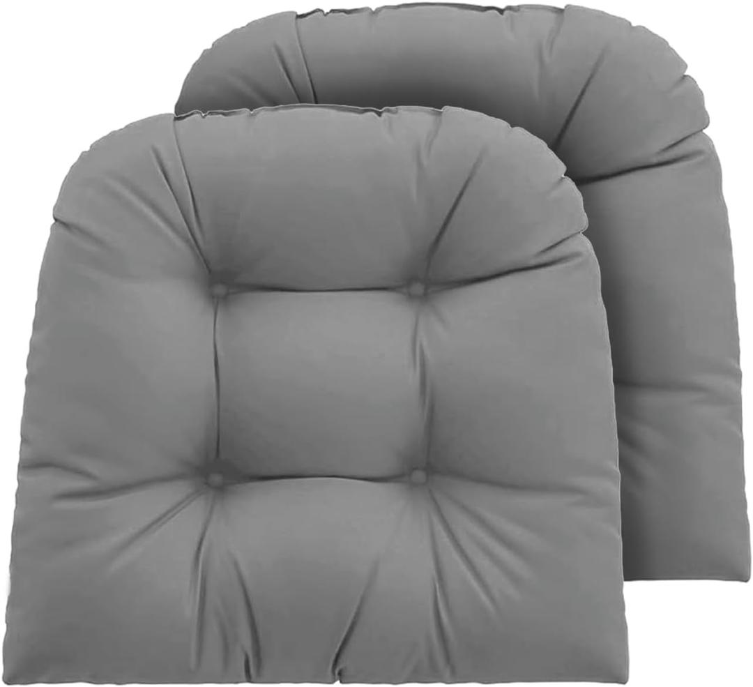 Outdoor Chair Cushions Set of 2, 22x22x4 Inch Seat Pads with Ties for Patio Wicker Chairs Garden Dining Chair, Indoor Outside Use, Fade-Resistant & Waterproof, Light Gray