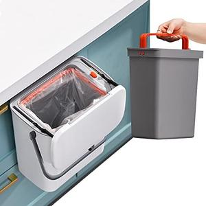 OYSIR 2 in 1 Kitchen Trash Can & Slide Lid, Under Sink Garbage Can, 2.4 Gal Waste Bins & Inner Barrel,Portable Hang Trash Bin, with Sticky Hook & Scraper