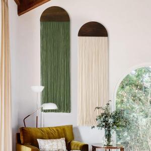 2 Pcs Macrame Wall Hanging Boho Decor Wall Tapestry Handmade Round Tassel 13.7" W x 51" L for Living Room Bedroom Headboard Decor (Ivory and Green) 2 Pcs Macrame Wall Hanging Boho Decor Wall Tapestry Handmade Round Tassel 13.7" W x 51" L for Living Room Bedroom Headboard Decor (Ivory and Green)