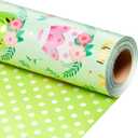 MAYPLUSS Easter Wrapping Paper Roll, Floral Easter Gift Wrapping Paper Featuring Gold Egg Reversible Polka Dot for Kids Girls Boys
