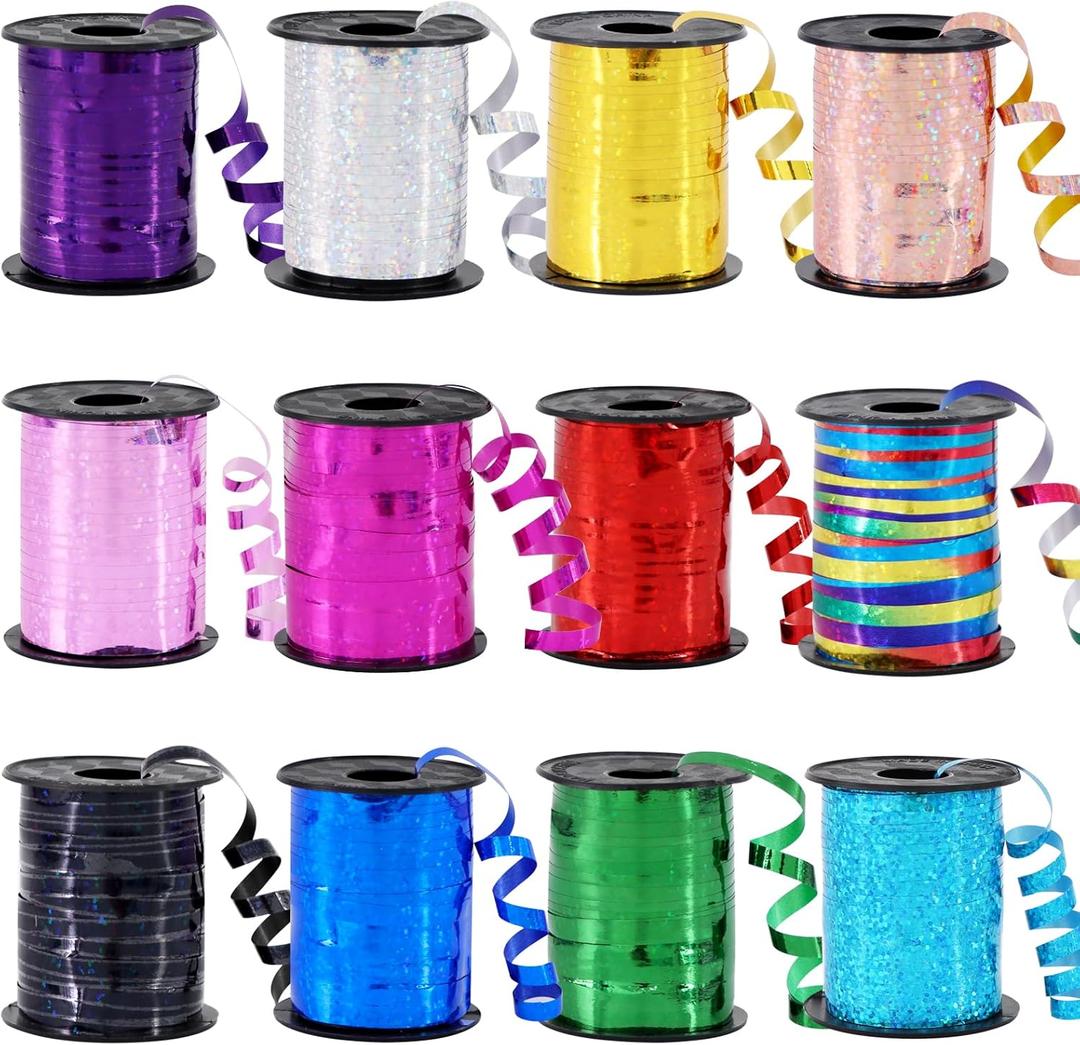 BEISHIDA 12 Assorted Colors Curling Ribbons Set,Rainbow Balloons Strings,1/5 ''Thin 264yds for Gift Wrapping Birthday Wedding Halloween Christmas Party Decoration (MIX-RIBBON-01)