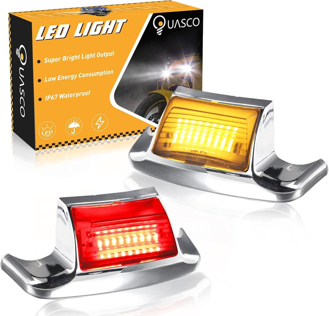 QUASCO Front Rear Fender Lights, Led Fender Tip Brake Tail Light Compatible with Harley Electra Glide Road King Softail Heritage Touring - Chrome Lens