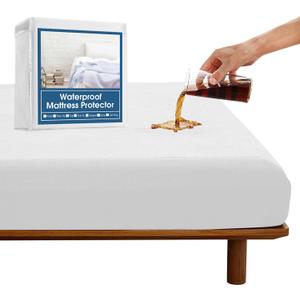 SPRINGSPIRIT Twin Mattress Protector Waterproof, Twin Mattress Pad Cover Fitted up to 14'' Depth Pocket, Fitted Bed Fitted Sheet (White)