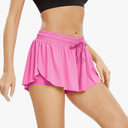 2 in 1 Flowy Shorts for Women Gym Yoga Workout Athletic Running Sports Exercise Biker Comfy Pants Summer (S, Rose Red)