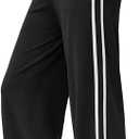Wide Leg Track Pants Women, High Waisted Loose Yoga Sweatpants with Pockets, Contrast Trim Workout Trousers, Medium