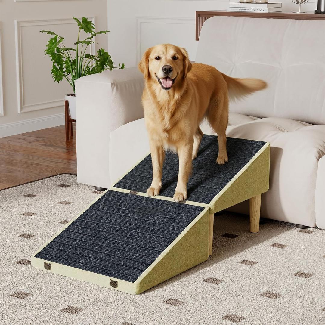 3-in-1 Dog Ramp Pet Stairs 18.9"x17.72"x19.29" with Hidden Storage Ottoman, Anti-Slip Steps for Small, Medium, Large, Senior & Injured Pets, 220LBS for Bed & Sofa, Green