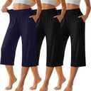 Neer 3 Pack Women Capri Pants Wide Leg High Waist Crop Lounge Sweatpants Loose Summer Casual Workout Pants with Pocket (Black, XL)