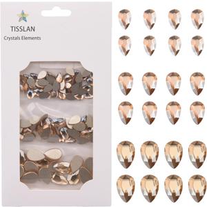 100pcs Flatback Glass 3D Champagne Nail Gem Glue Fix Pear Shape Large and Small Crystal Rhinestone Bulk Charms for Nail Art Designs Jewelry Making DIY Crafts (Golden Shadow)