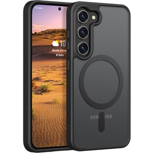 Rayboen for Samsung Galaxy S23 Case Magnetic, [Compatible with Magsafe] Protective Skin Feel Matte Phone Cover for Samsung S23 with Semi-Clear Hard Back & Soft Edge, Matte Black