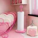 Leinuosen Valentines Day Pink Heart Paper Towel Holder Cute Heart Wooden Paper Towel Holder Pink Bathroom Countertop Accessories Kitchen Roll Stand Organizer Standing Apartment Decor Housewarming Gift