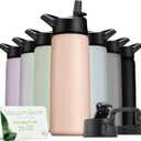 SipX Triple-Insulated Stainless Steel Water Bottle 25oz. With 3 Lids, BPA-Free Reusable Insulated Water Bottle Keeps Cold 24 Hours, Metal Water Bottle Made Of Sustainable Material For Hiking & Biking (Peach)